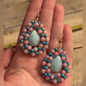 Triple Stone Gold Filled Teardrop Dangle Earrings